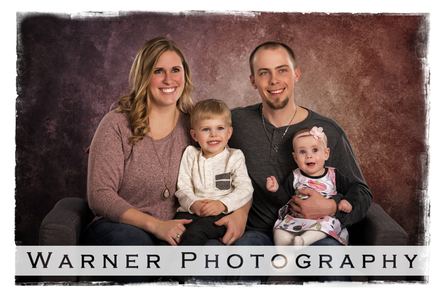 Classic Family portrait Woodcock Family in the studio at Warner Photography mom and dad with kids