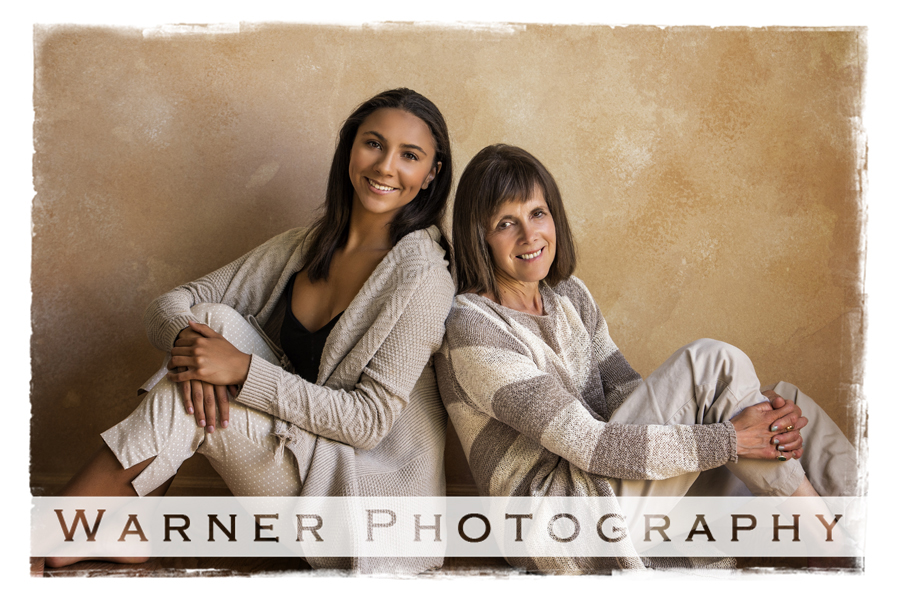 Studio portrait of mother and daughter Mary and Anne
