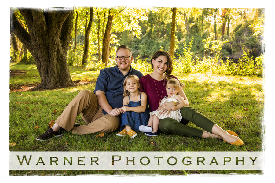Outdoor family portrait of the Drysdale family at Dow Gardens