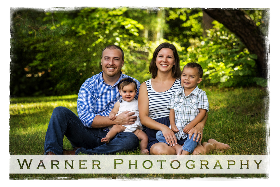 Outdoor family portrait of the Beebe family at Dow Gardens