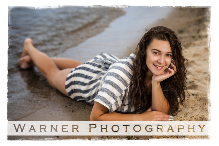 outdoor portrait of Dow High School senior Morgan on the beach at Bay City State Park