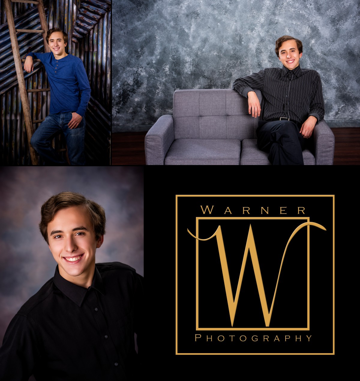 A collage of Dow High School senior Tomasy at the Warner Photography Studio