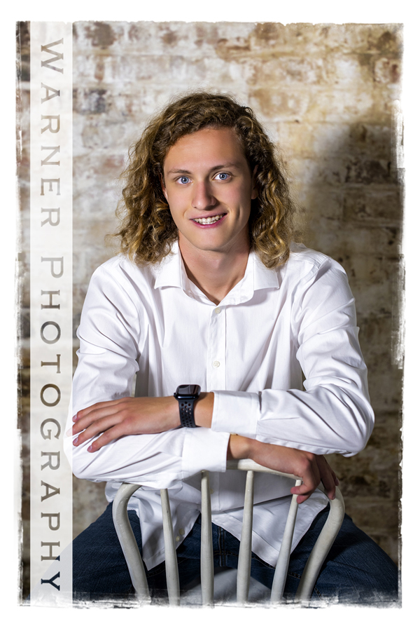 A studio portrait of Midland High School senior Nathan at the Warner Photography Studio