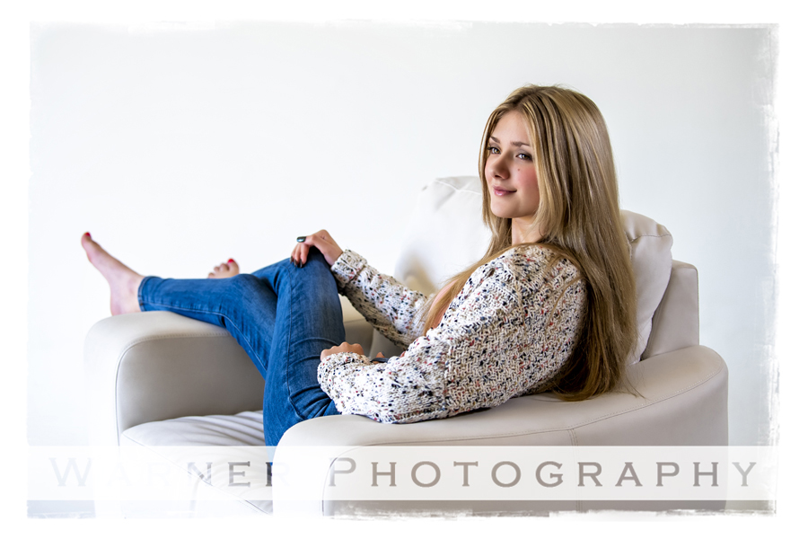 A studio portrait of Dow High School senior Elizabeth at the Warner Photography Studio