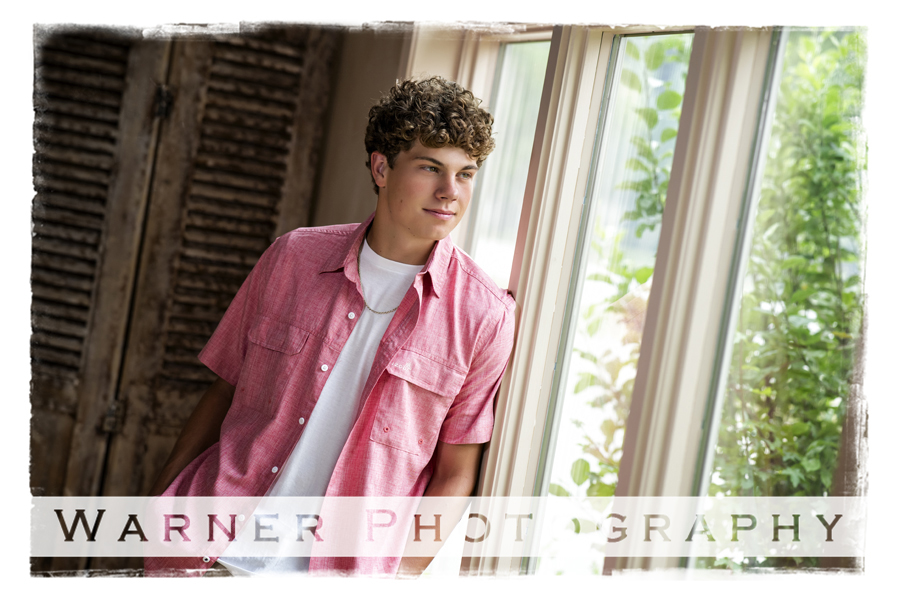 A stuido portrait of Dow High School senior Chase at the Warner Photography Studio