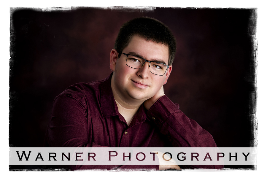 A studio portrait of Dow High School senior Chris at the Warner Photography Studio