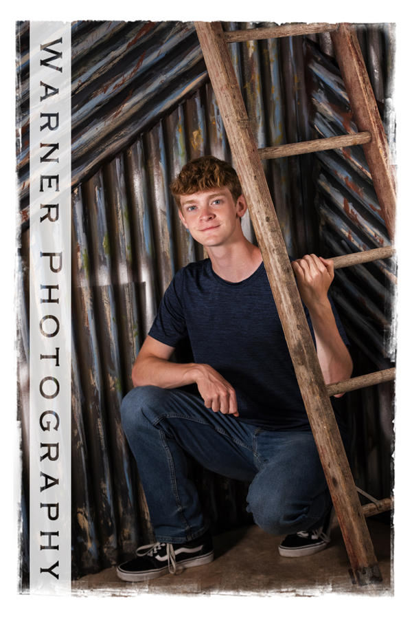 A studio portrait of Dow High School senior David at the Warner Photography Studio