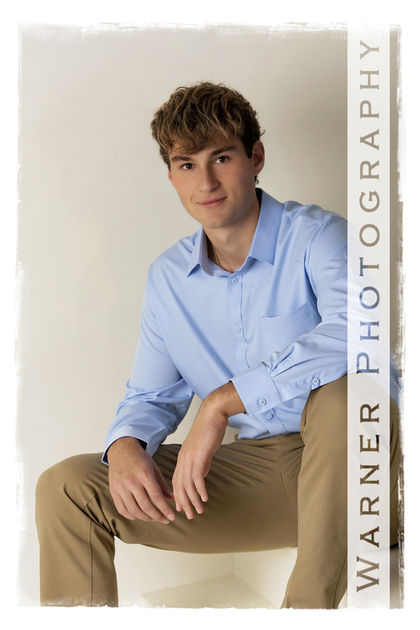 A stuido portrait of Dow High School senior Ben at the Warner Photography Studio in Midland Michigan