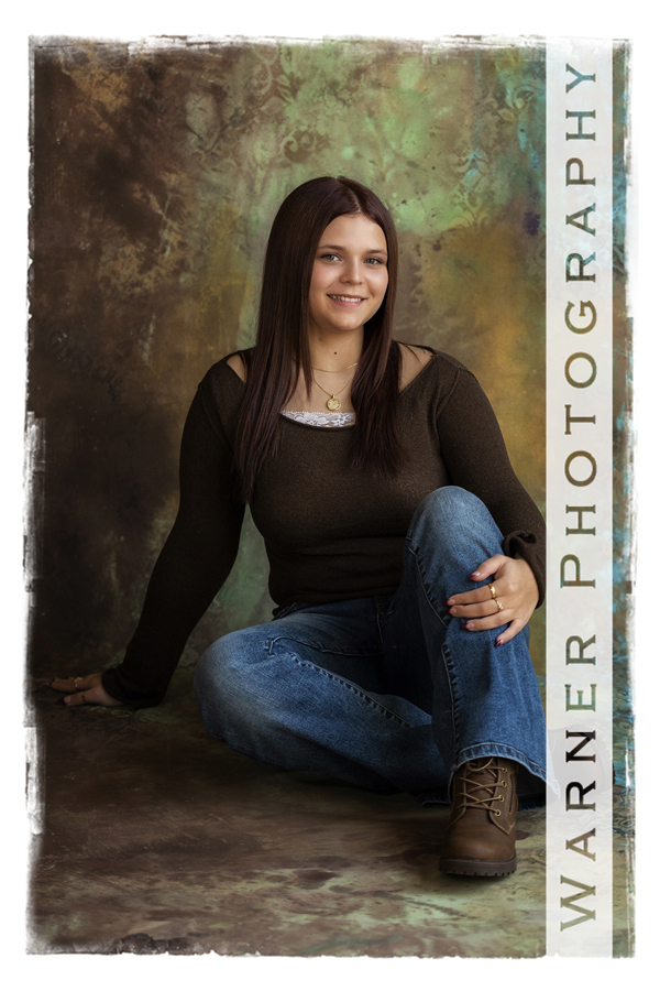 A studio portrait of Bullock Creek High Scool senior Avery at the Warner Photography Studio in Midland Michigan