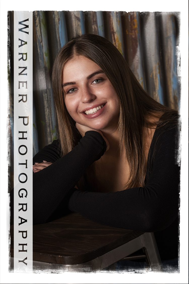 A studio portrait of Midland High School senior Addie at the Warner Photography Studio