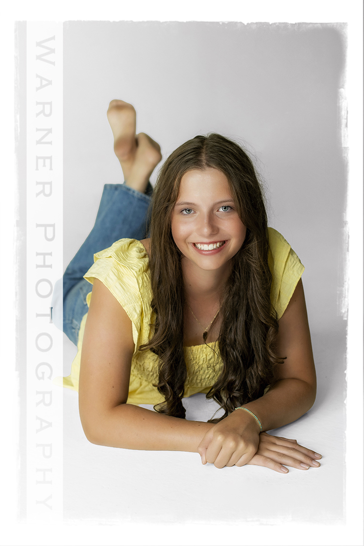 A studio portrait of Jocelyn for her Back to School session at the Warner Photography Studio