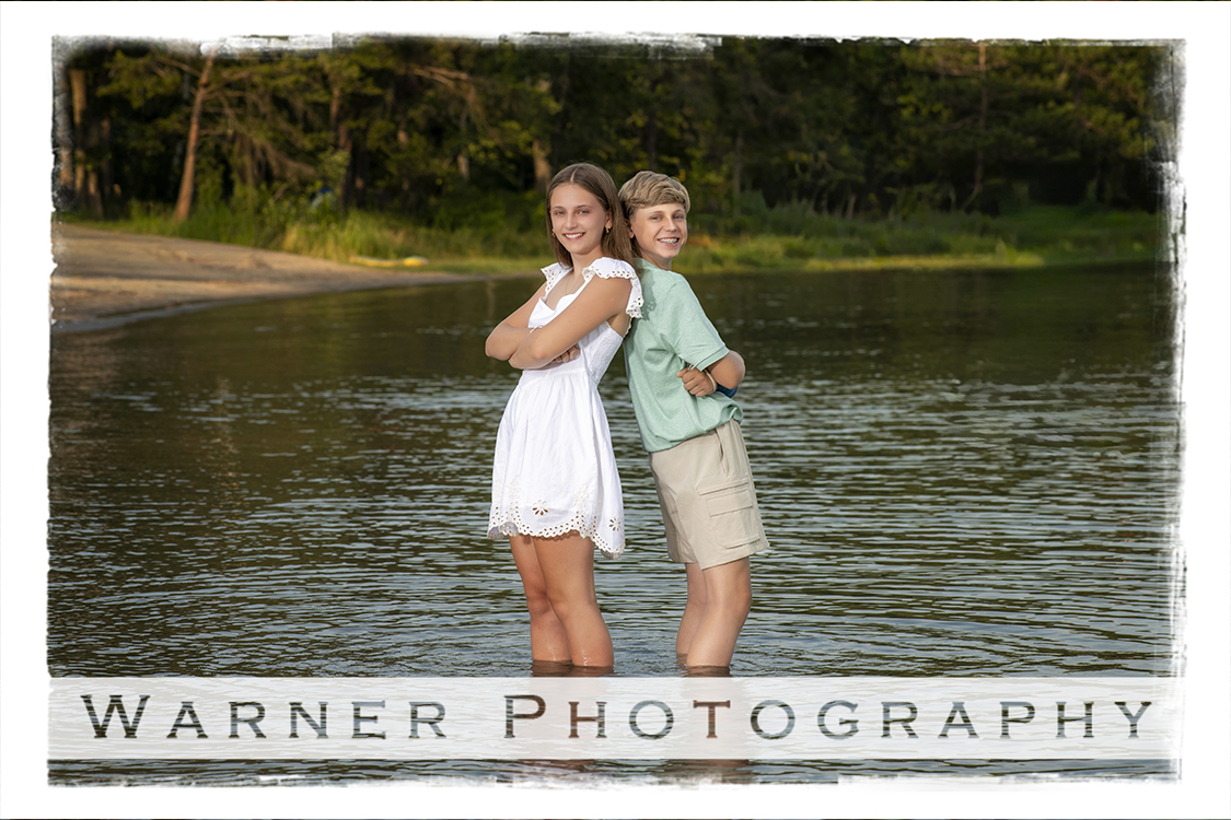 An on location portrait of the Leach family kids at Clear Lake in Atlanta Michigan by Warner Photography