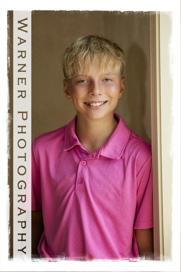 A studio portrait of Quinten for his Back to School session at the Warner Photography studio