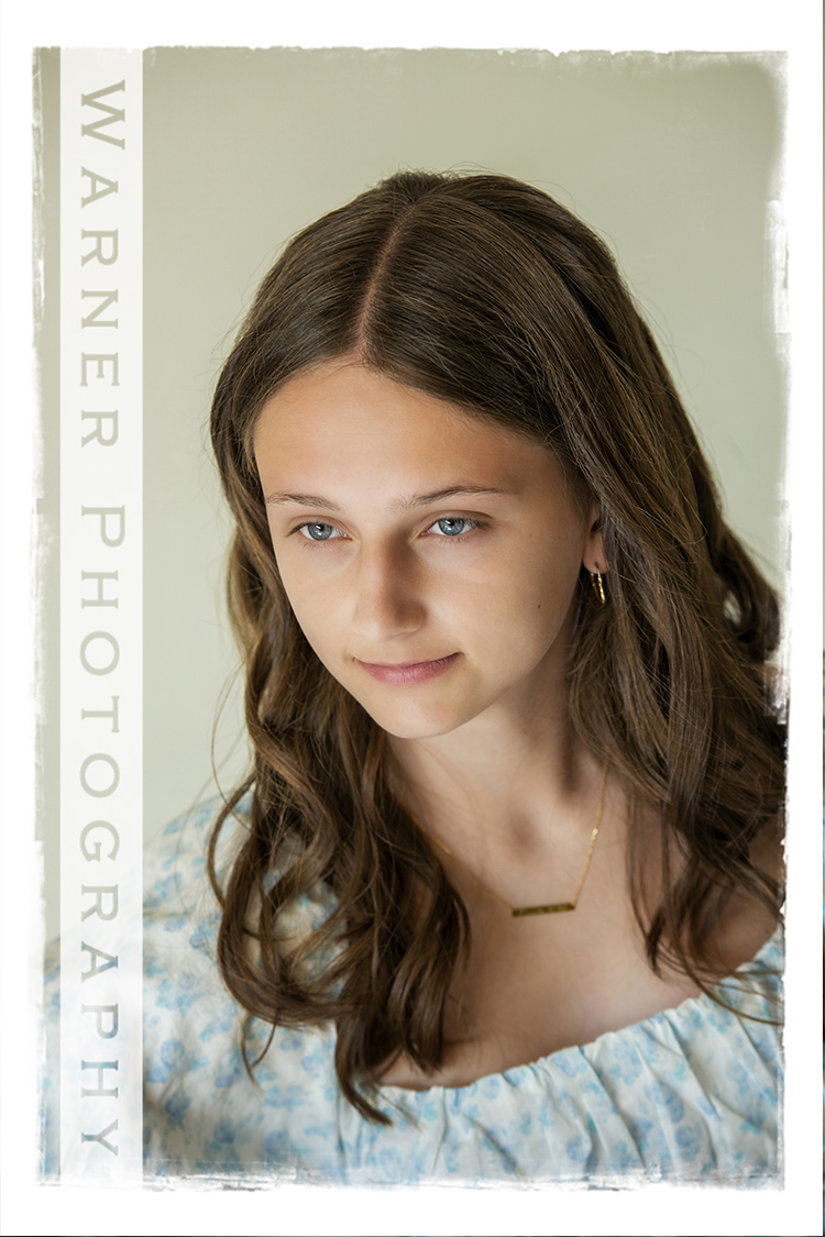 A studio portrait of Dow High School senior Amaya at the Warner Photography Studio