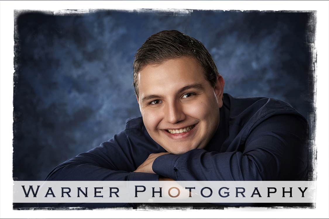 A studio portrait of Dow High School senior Matthew at the Warner Photography Studio in Midland Michigan