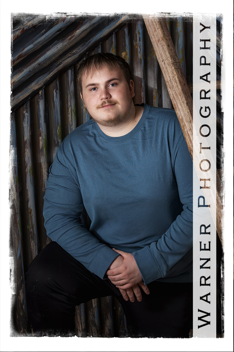 A studio portrait of Meridian High School senior Noah at the Warner Photography Studio
