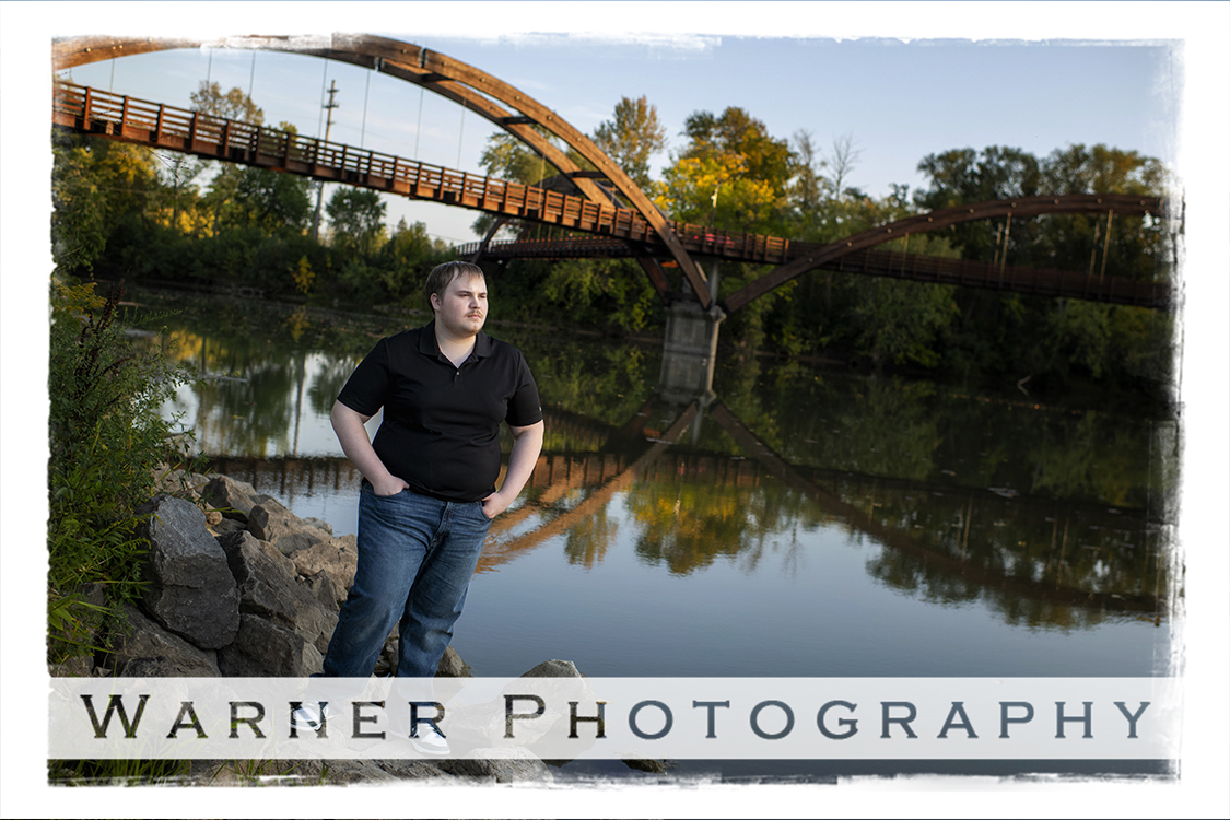 An on location portrait of Meridian High School senior Noah in Downtown Midland near the Tridge by Warner Photography